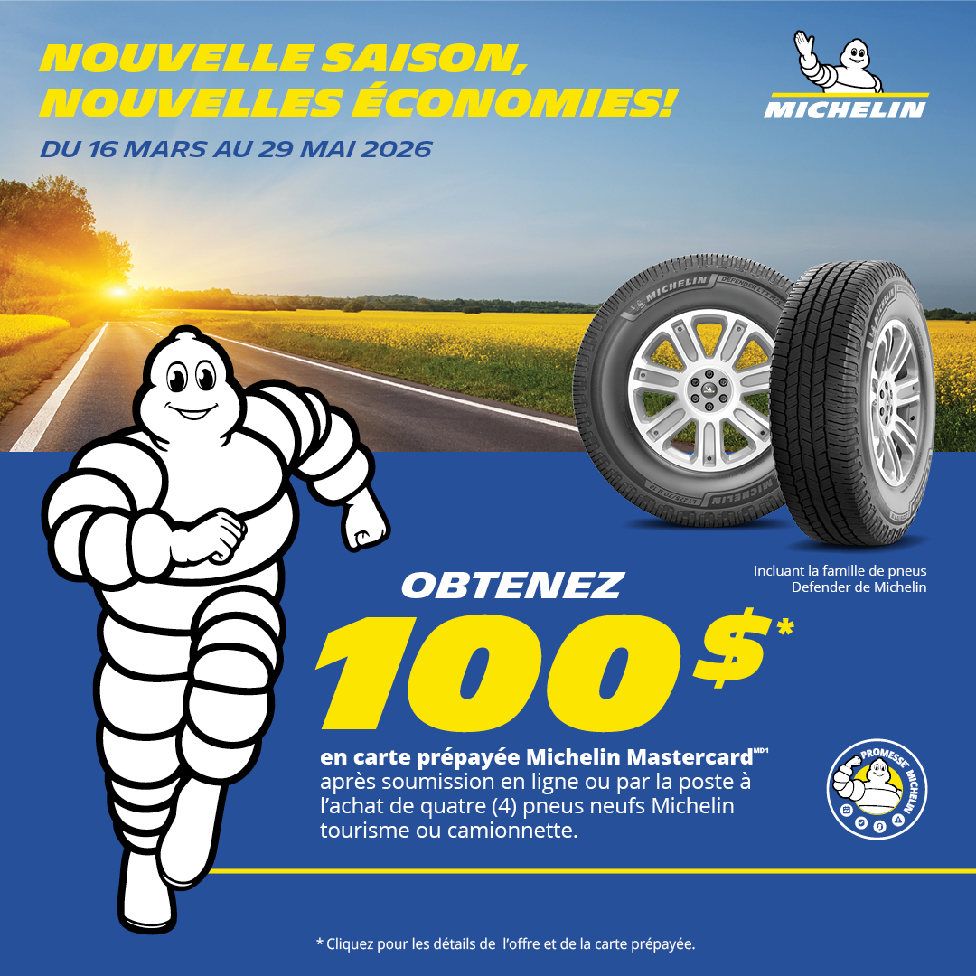 Promotion et remise postale sur les pneus Michelin.