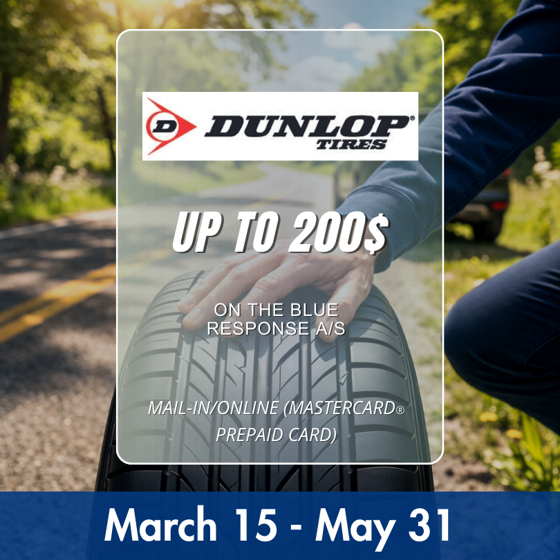 Discounts and rebates on Dunlop tires.