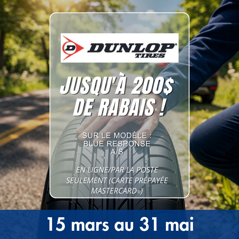 Rabais et remises sur les pneus Dunlop.