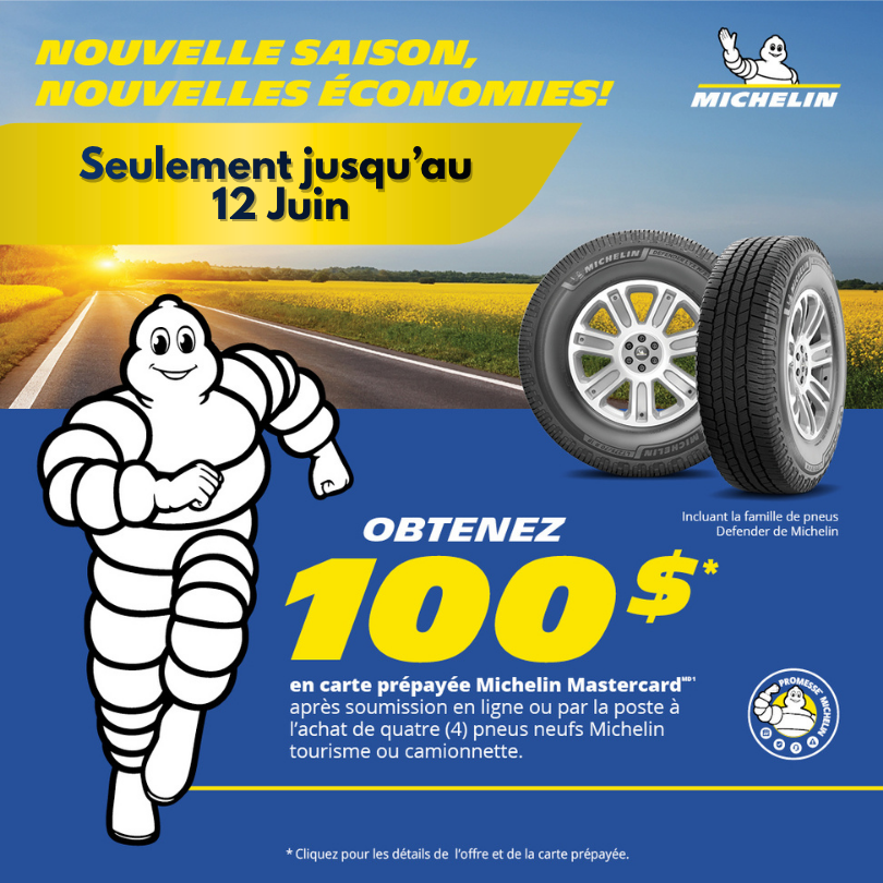 Promotion et remise postale sur les pneus Michelin.