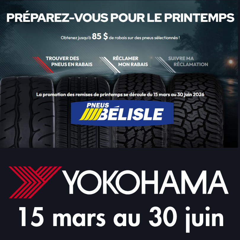 Rabais sur les pneus Yokohama.