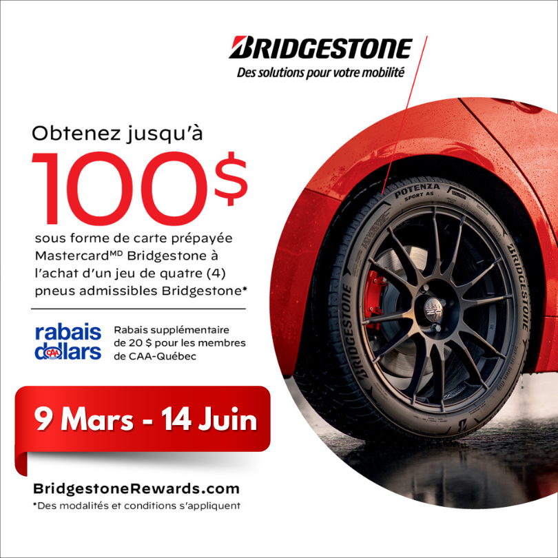Promotion et remise postale sur les pneus Bridgestone.