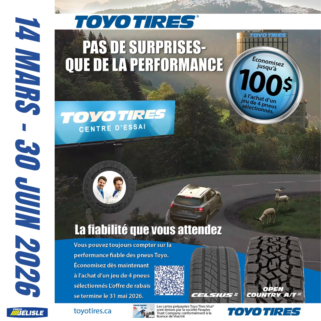 Promotion et remise sur les pneus Toyo